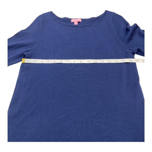 Lilly Pulitzer Helena Dress Womens L Blue Merino Wool Sweater Midi Preppy Office - Picture 6 of 10